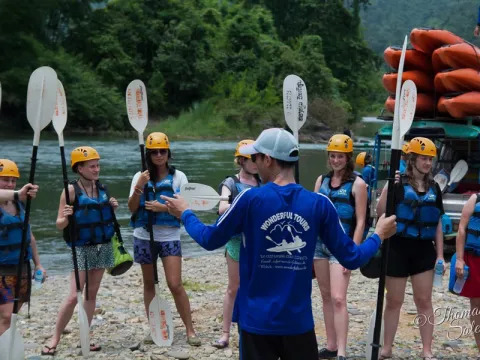 Full-Day Kayak > Angel Cave > Tubing Inside Tham Norn Cave > Lunch > Zipline > Kayak > Blue Lagoon 1