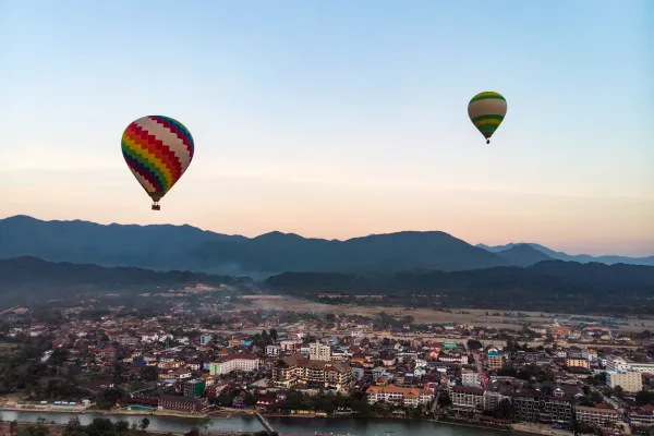 Sunset City View Hot Air Balloon Over Vang Vieng
