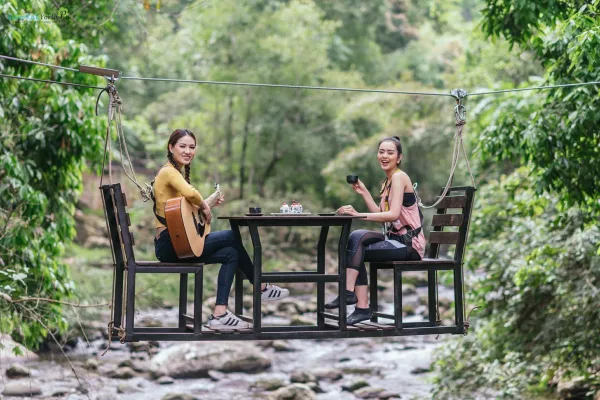 Drinking Coffee On Zipline at Nam Kat Yorla Pa