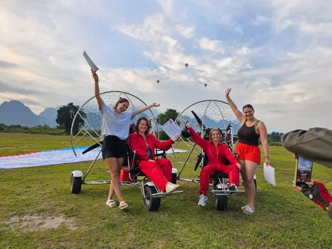 Sunrise Paramotor Flying Over Vang Vieng